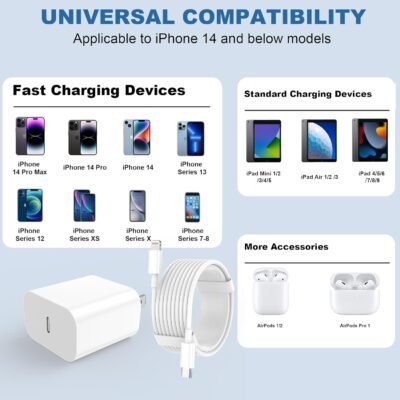 iPhone Charger Fast Charging 2 Pack Type C Wall Charger Block with 2 Pack [6FT&10FT] Long USB C to Lightning Cable for iPhone 14/13/12/12 Pro Max/11/Xs Max/XR/X,AirPod Pro