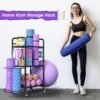 Home Gym Storage Rack Exercise Equipment Storage Organizer for Yoga Mat Dumbbells Kettlebells Foam Roller Yoga Strap & Resistance Bands, Ideal Yoga Mat Holder & Workout Equipment Organizer