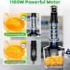 Immersion Blender Handheld Corded Hand Blenders Set 1100W, Trigger Variable Speed 5 in 1 Stick Emulsifier with Chopper, Whisk and Frother for Soup, Baby Food and Smoothies