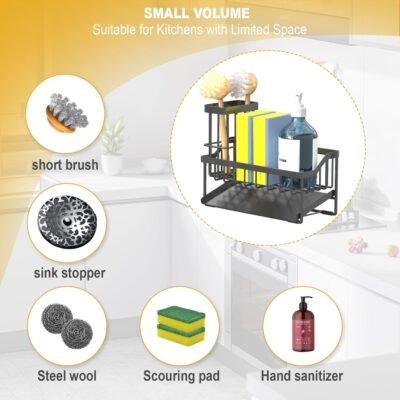 71tXq5zWFJL._AC_SL1500_.jpg Vanwood Sink Caddy Sponge Holder for Kitchen Sink with Brush Holder, Kitchen Cocina Organizer and Storage Dish Soap Sponge Caddy with Auto Stainless Steel Draining Tray for Counter