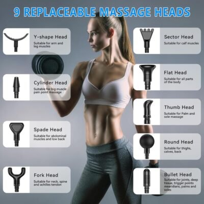 Massage Gun, Muscle Massage Gun for Athletes Handheld Electric Deep Tissue Back Massager, Percussion Massage Device for Pain Relief with 30 Speed Levels 9 Heads