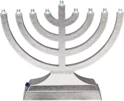 Rite Lite Go Mini Metallic Electric Menorah - LED Battery/USB Powered Chanukah Jewish Holiday - Office Car Home Decorations Judaica Hanukkah Gifts, Push Button Multi Light - Silver