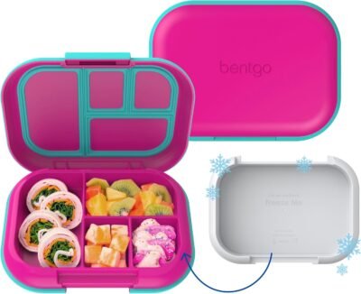 71wGSFo9SoL._AC_SL1500_.jpg Bentgo Chill Kids Leak-Proof Lunch Box - 4-Compartment Bento Box with Built-In Ice Pack, 3.3 Cup Capacity, PFAS & BPA-Free, Microwave & Dishwasher Safe, Ideal Size for Ages 3 to 7 (Fuchsia/Teal)