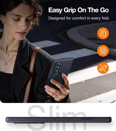 TORRAS 360 Spin Magnetic Stand for Galaxy Z Fold 7 Case, MIL-Grade Hinge Protection, Fit for Magsafe, 360 Kickstand & Ring Holder, Armor Hard Slim Case for Samsung Galaxy Z Fold 7, Black