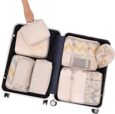 BAGAIL 8 Set Packing Cubes Luggage Packing Organizers for Travel Accessories-Cream
