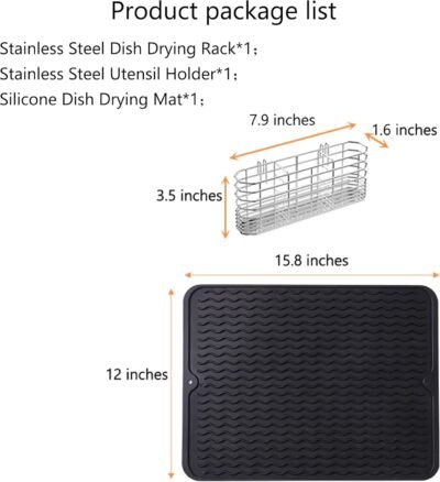 71zAWmEIy4L._AC_SL1500_.jpg Stainless Steel Dish Drying Rack(15.2"L X 11"W X 5.3"H), Expandable Fruit & Vegetable Drain Rack over Sink, Dish Drainer Rack in Sink, with Stainless Steel Utensil Holder & Silicone Mat(16")