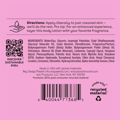 eos Shea Better Body Lotion Pomegranate Raspberry, 24-Hour Moisture Skin Care, Lightweight & Non-Greasy, Natural Shea, Vegan, 16 fl oz