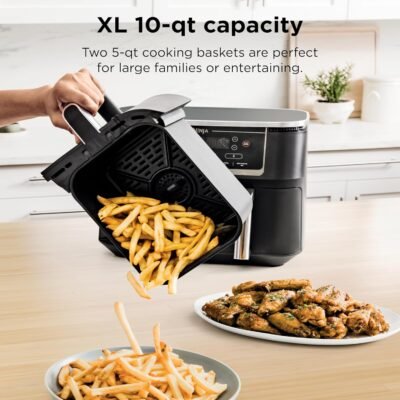 Ninja Foodi 10QT 6-in-1 DualZone Smart XL Air Fryer, 2 Independent 5QT Baskets, Smart Cook Thermometer, Match Cook, Smart Finish, Air Fry, Roast, Bake, Dehydrate, Reheat, Grey, DZ550