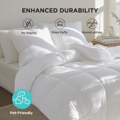 Bedsure Comforter Duvet Insert - Quilted Comforters Queen Size, All Season Duvet, Down Alternative Bedding, with 8 Tabs, Gifts for Women/Men, White, Queen 88 x 88 Inches