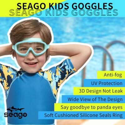 Seago Swim Goggles 2 Pack Anti-Fog Anti-UV Wide View Swimming Goggles for Kids 3-14