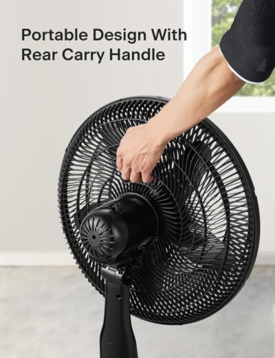 PELONIS PFS45A5BBB 18 inch 5-Blade Oscillating, Adjustable Standing Pedestal Remote, LED Display, 5 Speed Setting and 7-Hour Timer Fan, Black