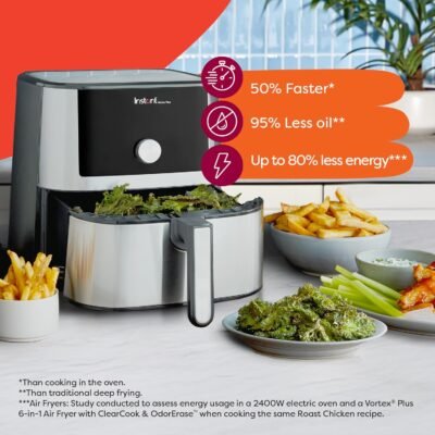 Instant Pot Vortex Plus 4QT Air Fryer, Custom Program Options, 6-in-1 Functions Crisps, Broils, Roasts, Dehydrates, Bakes, Reheats, 100+ In-App Recipes, from the Makers of Instant Pot, Stainless Steel