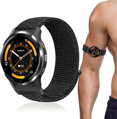 22mm Sport Ankle/Arm Band Compatible with Garmin Vivoactive 4/Venu 3/Venu 2 & Forerunner 570-47mm/265/255/255 Music, Quick Release Breathable Nylon Bicep Strap Replacement for Amazfit Helio