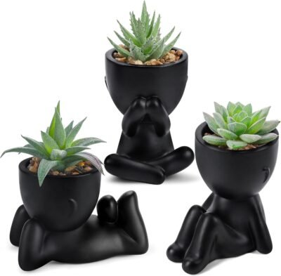 Der Rose 3pcs Fake Succulents Plants Artificial for Black Bathroom Bedroom Home Living Room Decor Aesthetic Indoor