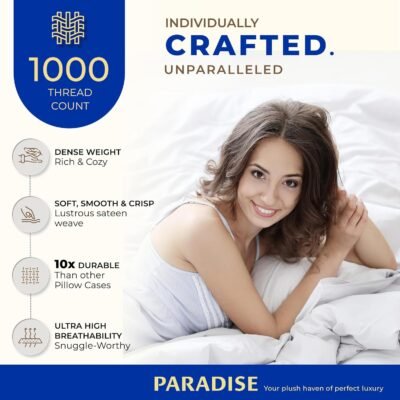 THREAD SPREAD 100% Egyptian Cotton Pillow Cases - 1000 Thread Count Queen/Standard Size Set of 2, Soft & Breathable Extra Long Staple Sateen Weave Cotton Pillow Covers for Bed - Silver