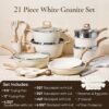 CAROTE 21Pcs Pots and Pans Set, Nonstick Cookware Sets, White Granite Induction Cookware Non Stick Cooking Set w/Frying Pans & Saucepans(PFOS, PFOA Free)