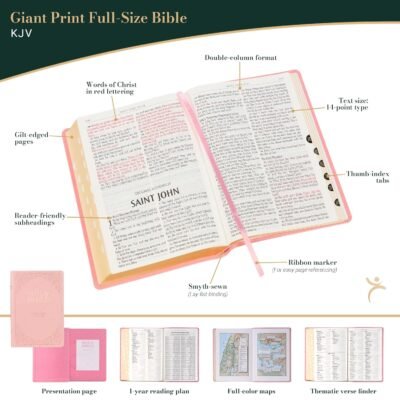 815k2JE8kLL._SL1500_.jpg KJV Holy Bible, Giant Print Full-size Faux Leather Red Letter Edition - Thumb Index & Ribbon Marker, King James Version, Pink (KJV Full Size GP Editions)
