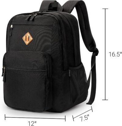 ZORFIN 26L Black Backpack for School, College, and Travel: Water Resistant Bookbag with 8 Compartments