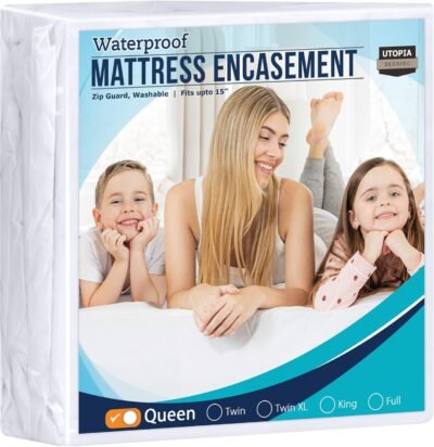 818tWVQbGUL._AC_SL1500_.jpg Utopia Bedding Zippered Mattress Encasement Queen, 100% Waterproof Bed Bug and Dust Mite Proof Mattress Protector, Absorbent Six-Sided Mattress Cover