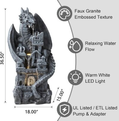 819GFRd4zlL._AC_SL1500_.jpg Glitzhome 4-Tiered Cascading Outdoor Water Fountain for Garden Patio Yard Mystical Gothic Dragon Water Fountains Outdoor with LED Lights & Pump, Large Floor Stand Fountain Dragon Waterfalls 36.5" H