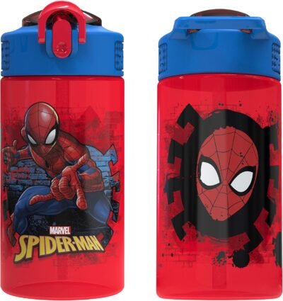 81AaquLjL9L._AC_SL1500_.jpg Zak Designs Marvel SpiderMan Kids Spout Cover and Built-in Carrying Loop Made of Plastic, Leak-Proof Water Bottle Design (BPA-Free), Red, 16oz