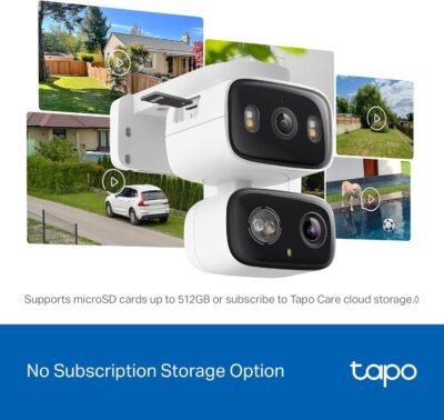 Tapo 2K 3MP Indoor/Outdoor Dual Lens Pan/Tilt Security Camera – 130° Wide-Angle + 6mm Telephoto, 360° Pan, Free Person/Vehicle Detection, SD/Cloud Storage, Works w/Alexa & Google Home – HybridCam Duo