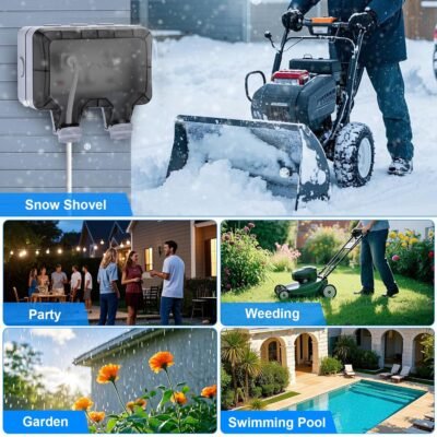 Double Outdoor Outlet with Cover Waterproof Outdside Plug Socket IP66 Weatherproof Exterior Wall Electrical Box with Switch Indicator Light Screwdriver 2-Gang Power Outlet for Wet Garden Swimming Pool