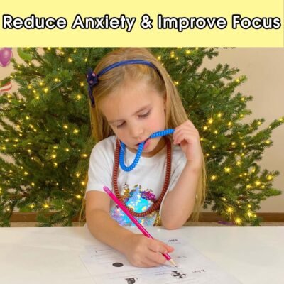 Chew Necklaces Bracelets for Sensory Kids(12 Pack) - Stretchy Coil Necklace Bracelet Set for Children with Autism, SDP, ADHD, ADD - Oral Sensory Chew Toys Reduce Stress and Anxiety