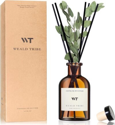 81ESXxhB2fL._AC_SL1500_.jpg WEALD TRIBE Flower Reed Diffuser Set Eucalyptus & Lavender Scent For Bathroom Accessories Shelf Decor & Air Fresheners, Sticks Defusers With 4.0 fl oz Essential Oils, House Bedroom Office Decor & Gift
