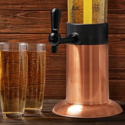 Beverage Drink Dispenser with Ice Tube Drink Cooler, Holds 7 Beer Cans, Margarita Tower, Mimosa Tower, BBQ Party Supplies, Home Bar Accessories, 2.6L of Iced Tea Lemonade Water