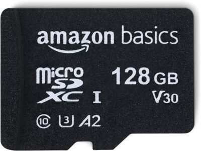 81FMYuiSaEL._AC_SL1500_.jpg Amazon Basics Micro SDXC Memory Card with Full Size Adapter, A2, U3, Read Speed up to 100 MB/s, 128 GB, Black