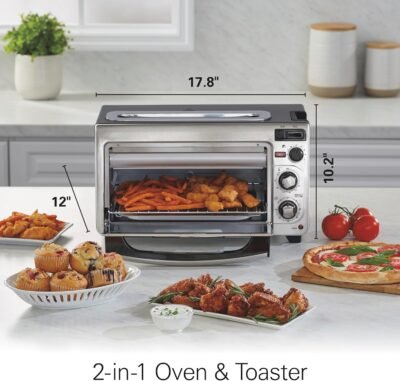 Hamilton Beach 2-in-1 Countertop Toaster Oven and Long Slot 2 Slice Toaster, 60 Minute Timer and Automatic Shut Off, Shade Selector, Stainless Steel (31156)