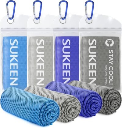Sukeen [4 Pack Cooling Towel (40"x12"),Soft Microfiber Chilly Towel for Yoga,Sport,Running,Gym,Workout,Camping,Fitness,Workout & More Activities