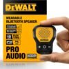 DEWALT Wearable Bluetooth Speaker (Updated Version), Clip-On Wireless Jobsite Pro Water-Resistant Portable Speaker (Non-Magnetic), Built-in Mic for Hands-Free Music/Calls, Bluetooth Speaker (Yellow)