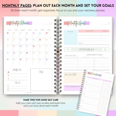 Wellness Journal - 90 Day Health, Fitness, Gratitude, Mindfullness, Wellbeing, Habit, Goals, Diet & Food Tracker - A5 (Pastel Rainbow)
