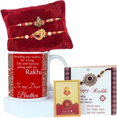 TIED RIBBONS Rakhi for Brother with Gift Set | Printed Coffee Mug (10 Oz) | Mini Card | Roli Tikka - Raksha bandhan Rakhi Set of 2