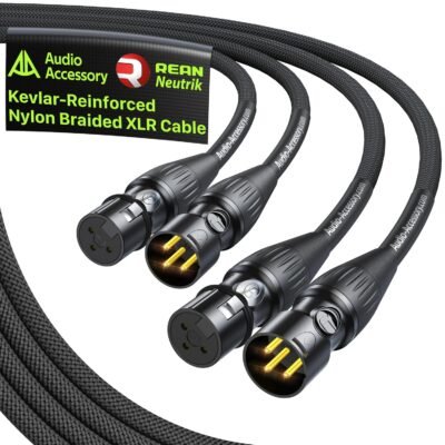 XLR Cables 10ft 2 Pack - Kevlar-Reinforced Nylon Braided - REAN Gold-Pin Connectors from NEUTRIK - AL & OFC Dual Shielded Balanced XLR Microphone Cable for Shure, Rode, Focusrite, Cloudlifter, Elgato