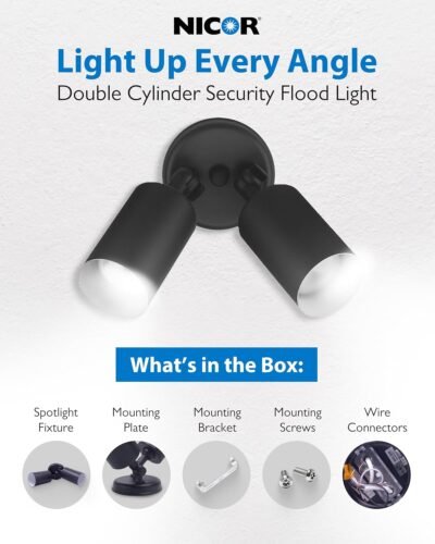 NICOR Lighting 100W Black Double Cylinder Adjustable Security Flood Light (11521)
