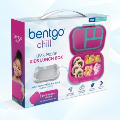 81Q685UZyeL._AC_SL1500_.jpg Bentgo Chill Kids Leak-Proof Lunch Box - 4-Compartment Bento Box with Built-In Ice Pack, 3.3 Cup Capacity, PFAS & BPA-Free, Microwave & Dishwasher Safe, Ideal Size for Ages 3 to 7 (Fuchsia/Teal)