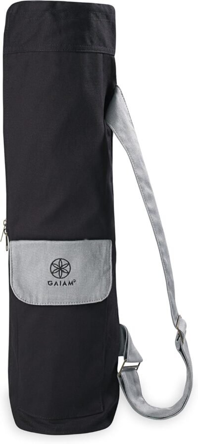 Gaiam Cargo Yoga Mat Bag, Full-Zipper Yoga Mat Carrier with Adjustable Strap, Front & Exterior Phone Pocket with Earbuds Slit, Stylish & Functional Fitness Mat Holder for Women & Men
