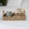 Household Essentials Handwoven Tray with Scalloped Edge and Handles, Natural