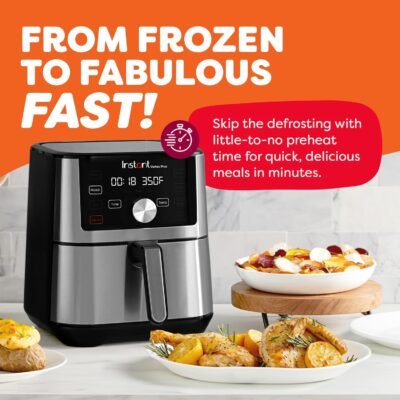 Instant Pot Vortex Plus 4QT Air Fryer, Custom Program Options, 6-in-1 Functions Crisps, Broils, Roasts, Dehydrates, Bakes, Reheats, 100+ In-App Recipes, from the Makers of Instant Pot, Stainless Steel