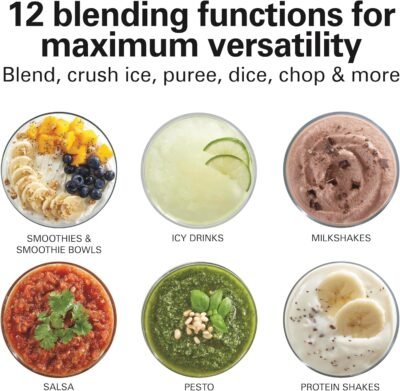 Hamilton Beach Power Elite Wave Action Blender For Smoothies, 40 Oz Glass Jar, 12 Functions Including Puree, Crush Ice, 700 Watts - Black (58148A)