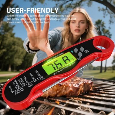 AWLKIM® Meat Thermometer Digital - Instant Read Waterproof Food Thermometer with Backlight for Cooking, Grill, Candy, Kitchen & Stocking Stuffers for Men - Red