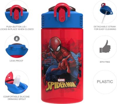 81VyrhHZ8vL._AC_SL1500_.jpg Zak Designs Marvel SpiderMan Kids Spout Cover and Built-in Carrying Loop Made of Plastic, Leak-Proof Water Bottle Design (BPA-Free), Red, 16oz