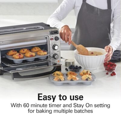 Hamilton Beach 2-in-1 Countertop Toaster Oven and Long Slot 2 Slice Toaster, 60 Minute Timer and Automatic Shut Off, Shade Selector, Stainless Steel (31156)