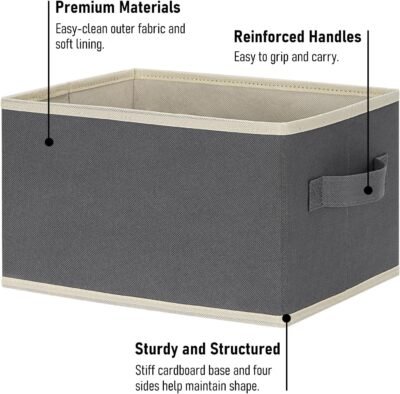 81XZbhBV8L._AC_SL1400_.jpg LHZK Small Storage Baskets for Shelves 6 Pack, Collapsible Fabric Storage Bins for Shelves, Closet Organizers Bins with Handles (Grey, 11.4"x8.7"x6.7")