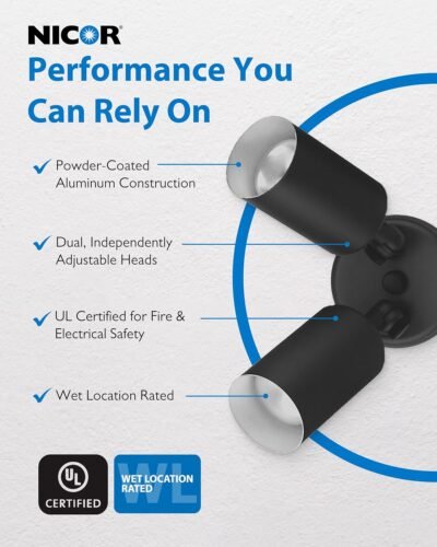 NICOR Lighting 100W Black Double Cylinder Adjustable Security Flood Light (11521)