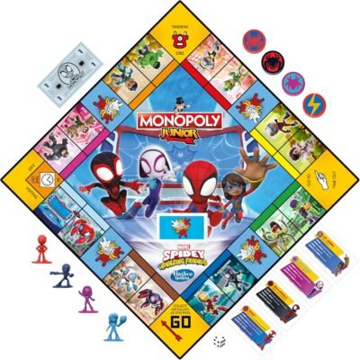 81aDVnBNZRL._AC_SL1500_.jpg Monopoly Junior: Marvel Spidey and His Amazing Friends Edition Board Game for Kids Ages 5+, with Artwork from The Animated Series, Kids Board Games (Amazon Exclusive)