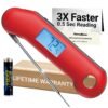ProfessionaI Meat Thermometer Digital, 3X Faster 0.5 Sec Instant Read, NIST Certified Accuracy ±0.5°F, 100% Waterproof Probe, Auto-Rotate Bright Indicator, for Candy/Grill/BBQ, Red & Gray